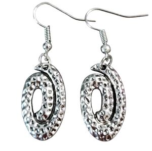Silvertone Oval Textured Drop Earrings